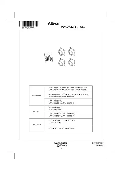 schneider施耐德Instruction sheet - KIT DNV DUMPER - VW3A9650 ... 652